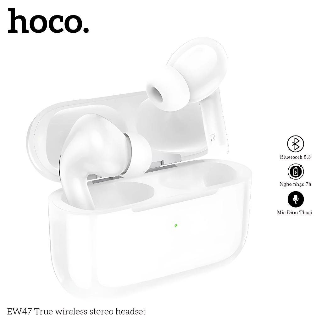 Tai Nghe Bluetooth Hoco EW47 TWS 5.3 Có Mic Đàm Thoại, Pin Trâu 7H, Âm Thanh Bass Hay, Đệm Tai Êm Ái