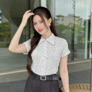  Áo Sơ Mi Vai Chờm Chấm Bi Cà Vạt Thời Trang Công Sở NK Fashion Nữ Tính Nhẹ Nhàng UKSM2504015 