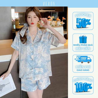 Đồ đùi nữ Pijama ALADY lụa Latin cao cấp,mềm mịn sang trọng họa tiết hoa cộc tay - D112