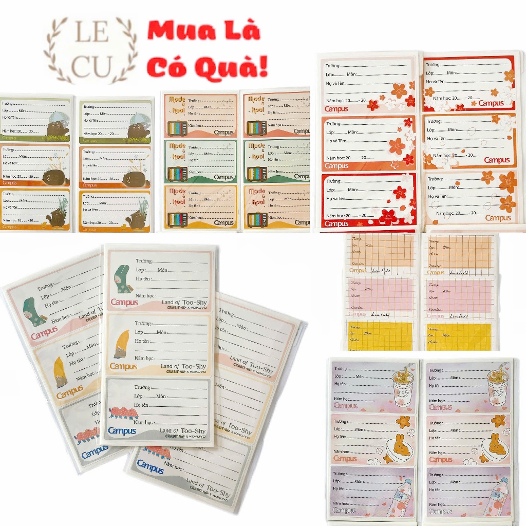 [Combo 3/1] Set 18/12 Nhãn Vở Campus Basic Dán Tập Vở – Nhiều Mẫu Đáng Yêu Trang Trí Dành Cho Học Sinh Sinh Viên