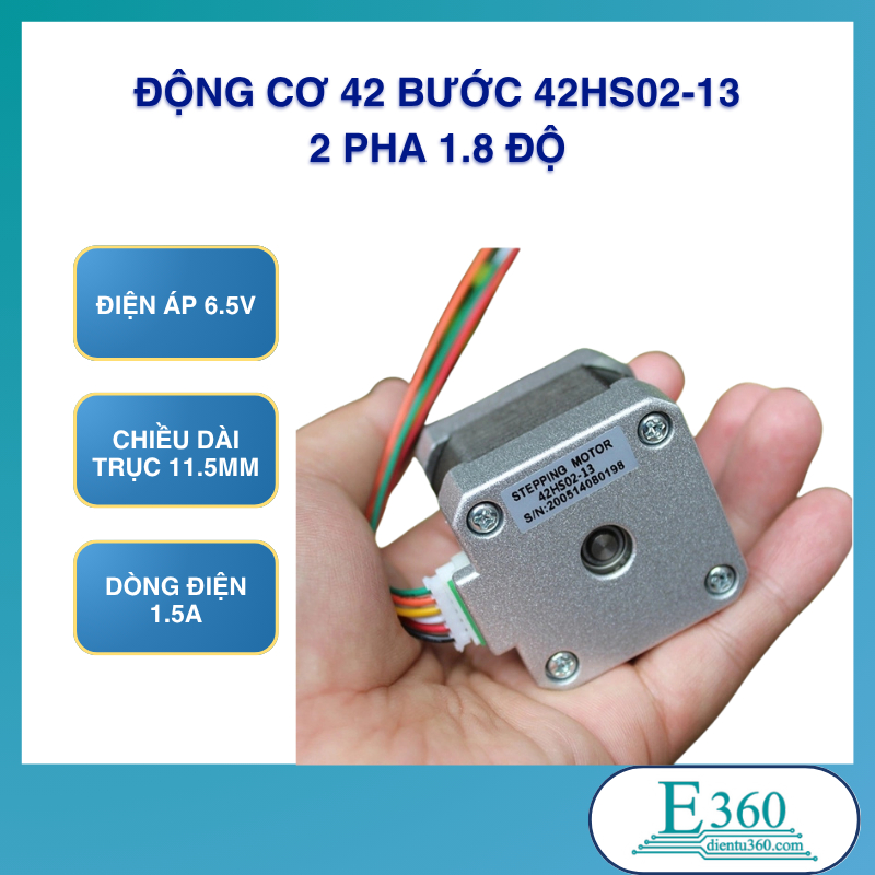 Động Cơ 42 Bước 42HS02-13, 2 Pha 1.8 Độ – Motor Bước Chính Xác, Hiệu Suất Cao