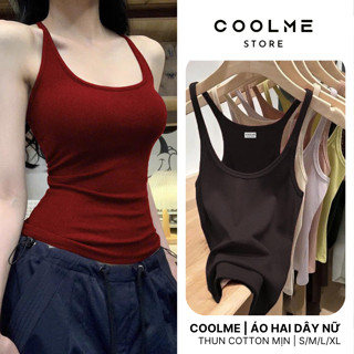 Áo 2 dây nữ trơn Coolme, áo ba lỗ hai dây bra chất thun cotton mịn mặc nhà co giãn 4 chiều - G07