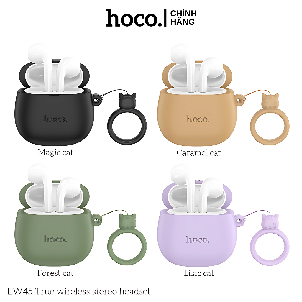 Tai Nghe Bluetooth Hoco EW45 TWS 5.3, Có Mic Đàm Thoại, Nghe Nhạc 4H, Kèm Case Tai Mèo Cute