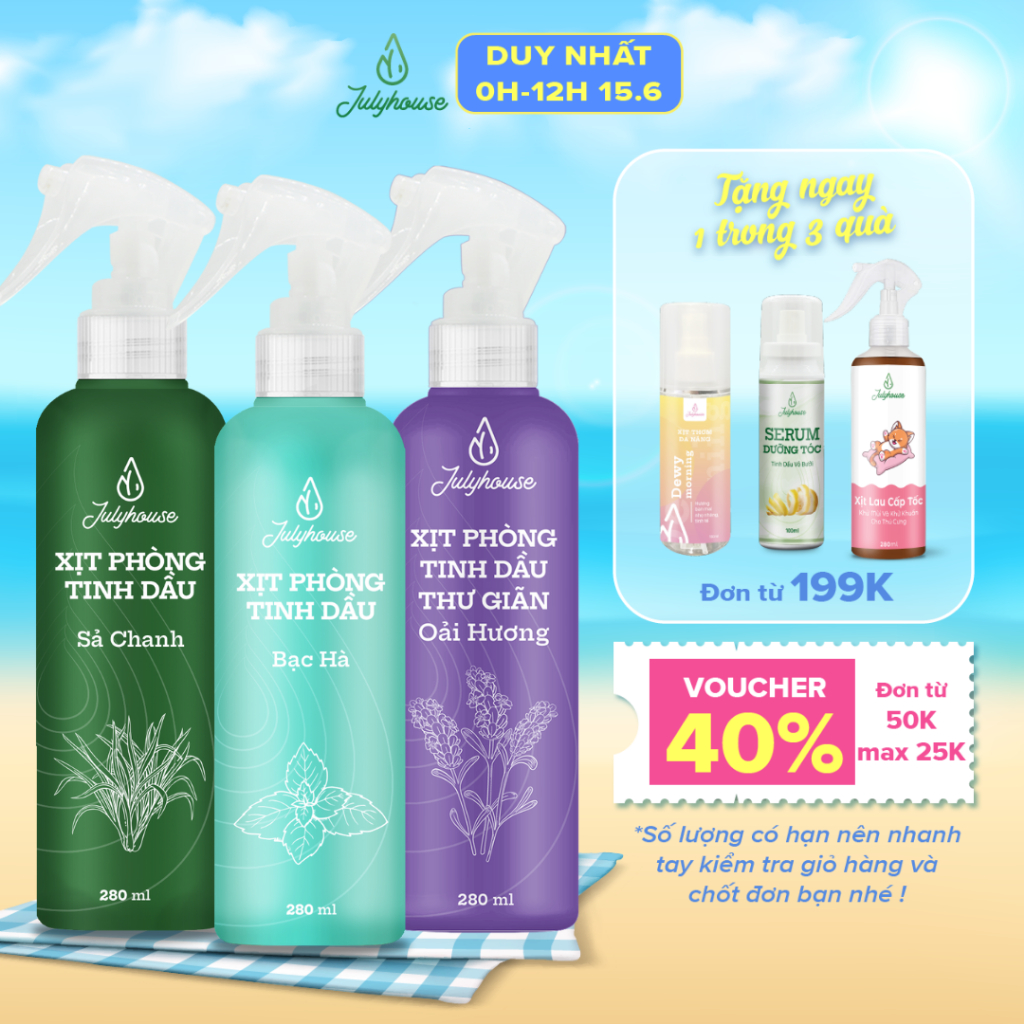Xịt Thơm Phòng Tinh Dầu JULYHOUSE 280ml – Mùi Thơm Thư Giãn, Khử Mùi Hiệu Quả