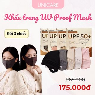 Combo 3 chiếc khẩu trang chống tia UV UNICARE PROOF MASK, khẩu trang chống nắng chất liệu mềm mại và thấm hút mồ hôi tốt