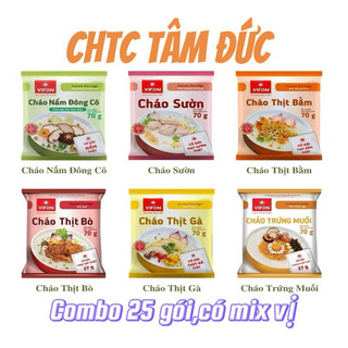 Combo 25 gói Cháo Vifon 70g 6 vị:thịt gà,thịt bằm,nấm đông cô, sườn, trứng muối, thịt bò (70g/gói)
