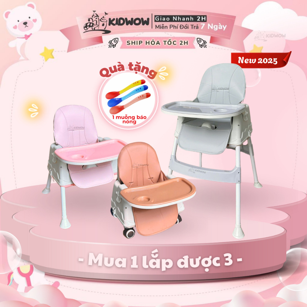 Ghế Ăn Dặm Đa Năng Hanbei Mẫu Mới cho bé Đầy Đủ Phụ Kiện Đệm Bánh Xe -[Tặng muỗng báo nóng]