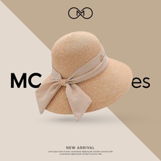  Mũ Cói Vành Tròn Thắt Nơ Xinh Xắn Logo Chữ M Cao Cấp JCB21 MC Accessories Mũ Rộng Vành Nữ Che Nắng Phong Cách Hàn Quốc 