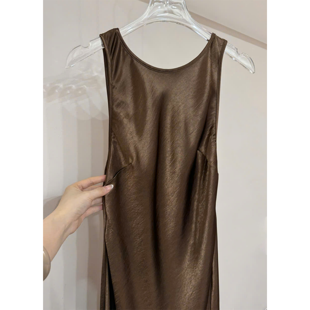 Đầm Lụa Ba lỗ 1 lớp không mút không dây kéo form dài dự tiệc,Váy lụa queen óng ánh sang chảnh,tôn dáng | BigBuy360 - bigbuy360.vn