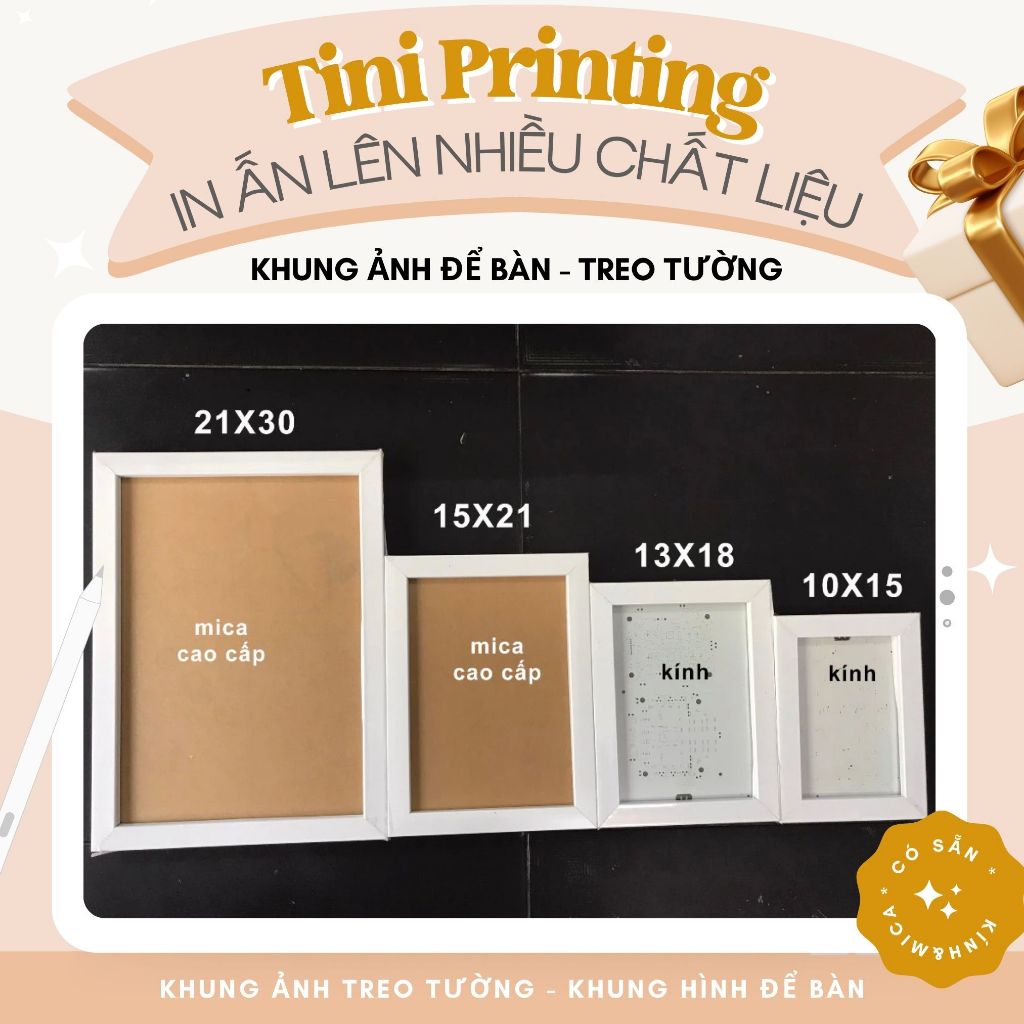  Khung hình để bàn Tini Printing 10x15-A6 13x18-B6 15x21-A5 21x30-A4 không in ảnh có hỏa tốc 