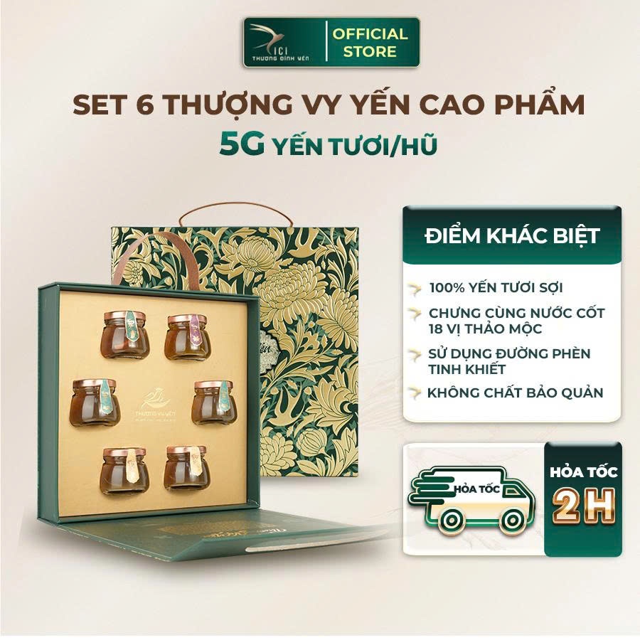   Hoả tốc HN  Set Quà 6 Hũ Yến Chưng Công Nghệ Cao Cici Thượng Đỉnh Yến Yến Sào Khánh Hoà 50G Yến Nguyên Chất Cao Cấp 