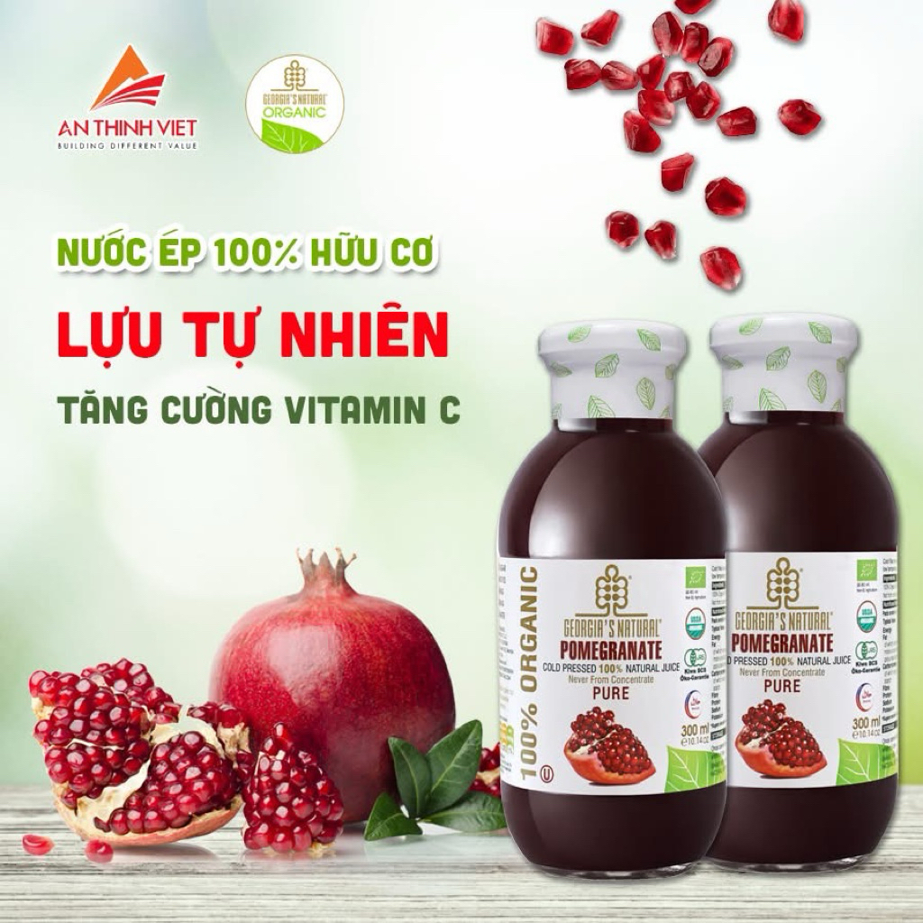 Nước Ép Lựu Hữu Cơ Hiệu Georgia'S Natural Georgia'S  Natural Organic Pure Pomegranate Juice. Chai 33