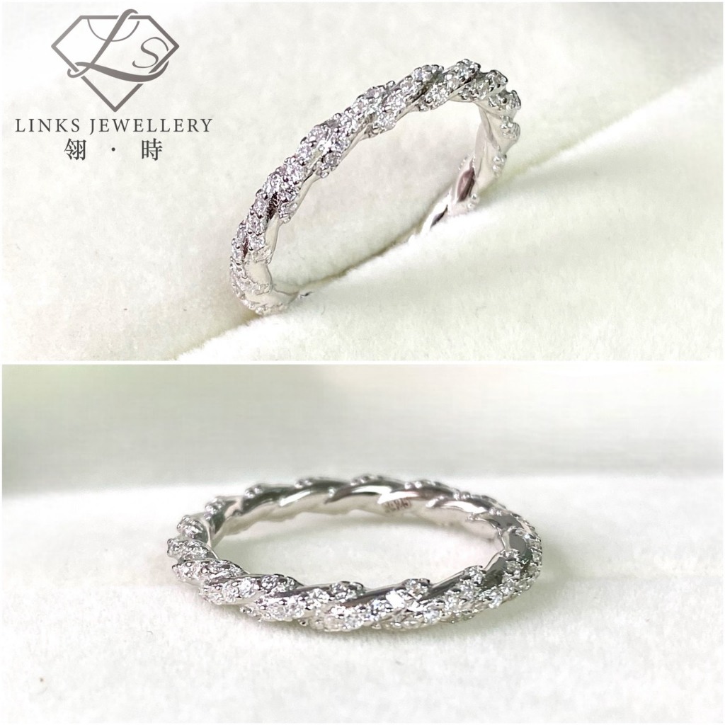 ［Real Moissanite］Can Pass Diamond Test 18K Gold Full Moissanite Twist Ring MR038 Eternity Ring Diamo