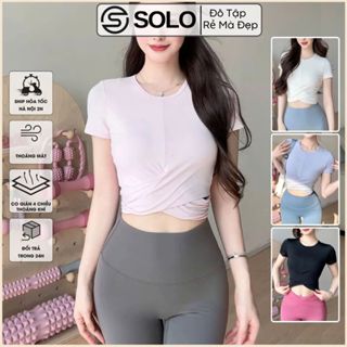 Áo Thun Tập Gym Yoga Ôm Body Croptop Tay Ngắn Xoắn Eo Thể Thao Nữ Thun Poly Mềm Solo Sportswear 5418