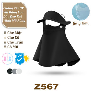  Mũ Kèm Khẩu Trang Chống Lưới Thoáng Khí Vải Băng Lụa   Mặt Nạ Có Nón Che Trán Cổ Vai Dây Rút   