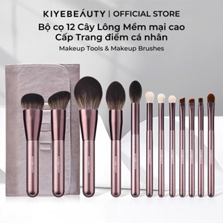 Bộ Cọ Trang Điểm Chuyên Nghiệp 12 Cây KIYE Cao Cấp Dành Cho Trang Điểm Cá Nhân và Chuyên Nghiệp Kèm Bao Da