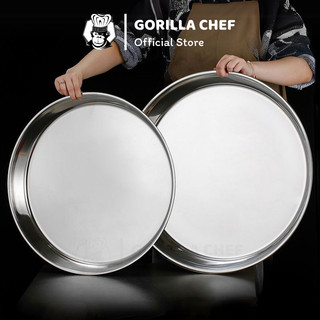  Mâm inox tròn 30-40cm GORILLA CHEF đáy phẳng thành cao bo viền tỉ mỉ 