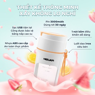 Máy xay sinh tố đa năng cầm tay Mizuka 350ml 2in1, lưỡi dao inox siêu bén, màn hình LED hiển thị dung lượng pin