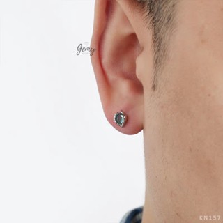 Khuyên tai thanh thẳng nam bạc 925 đính đá Broken Stone xanh cá tính unisex (1 chiếc) KN157 | GEMY SILVER