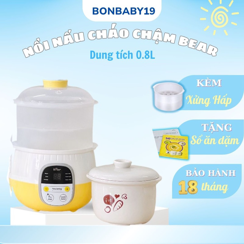 Nồi BEAR 0,8l ,MISAN 1l nấu cháo, hầm xương, chưng yến...siêu ngon cho bé canh thuỷ tiện lợi-Bonbaby19