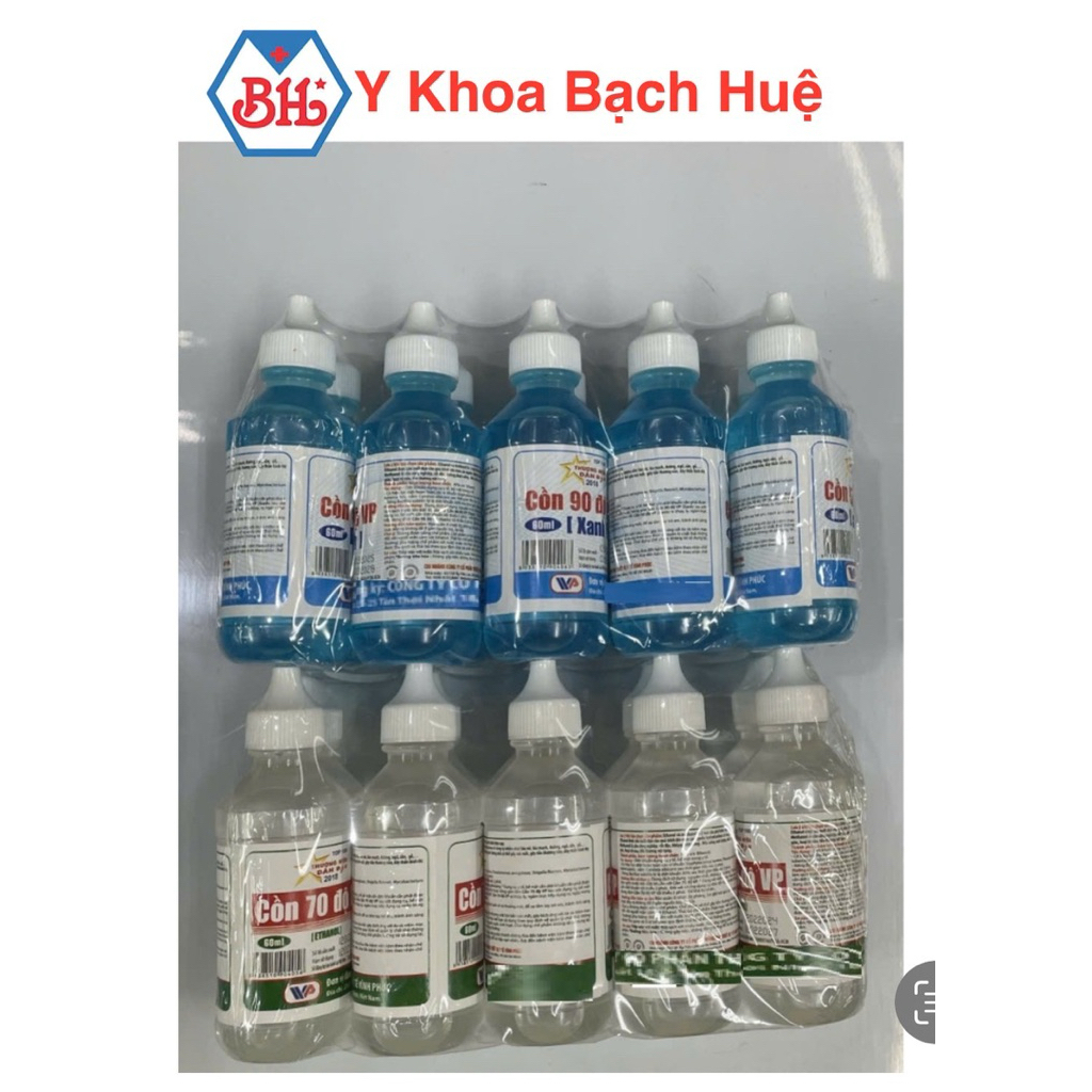 Cồn 70 độ và cồn 90 độ 60ml.Cồn 70° và 90° dạng chai 60ml (lốc 10 chai),nhỏ gọn dễ mang theo mọi nơi