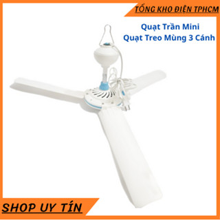  Quạt Trần Mini, Quạt Treo Mùng 3 Cánh Lớn màu Trắng  Xanh Công Suất 15W Siêu Mát 
