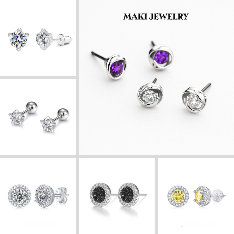 Khuyên Tai Bạc 925 Đính Đá Nhỏ Xinh - Hoa Tai Y2K Unisex Trang Sức Thời Trang Lấp Lánh Cho Nam Nữ Makijewely