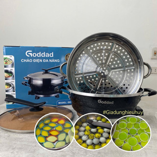  Chảo điện đa năng Goddad - Dung tích lớn - Dùng để Hấp nấu lẩu Chiên Xào Nướng - Tự ngắt điện thông minh 