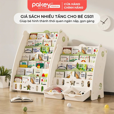 Giá Sách 4 Tầng Cho Bé Pakey Hình Gấu Dễ Thương Kèm 2 Hộc Đựng Đồ Chơi Tiện Lợi, Kệ Đựng Sách Nhiều Ngăn GS01