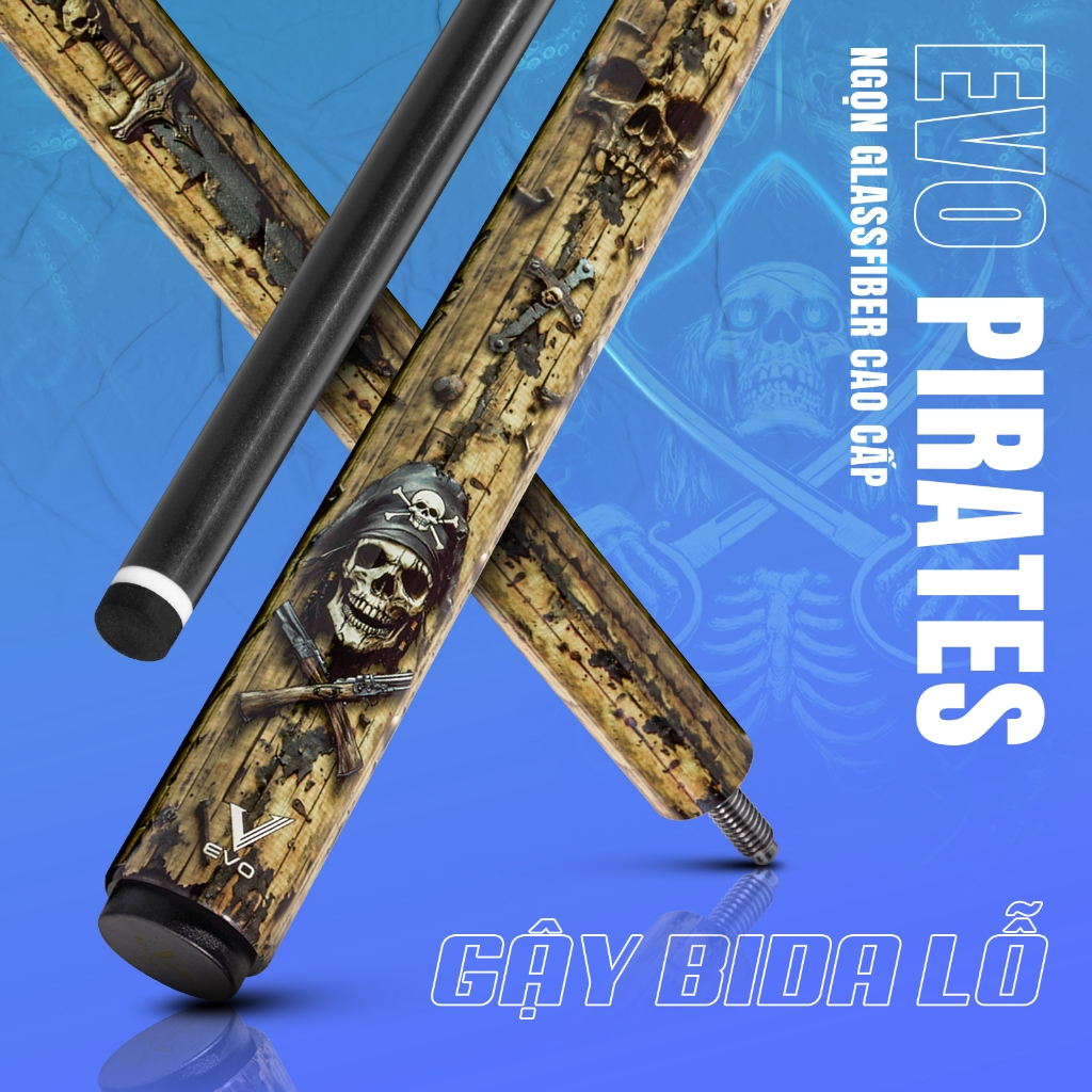 Gậy Bida Lỗ EVO PIRATES - GOLDEN PLUNDER - Ngọn Glassfiber Cao Cấp