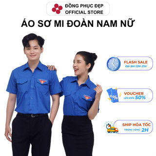 Áo sơ mi đoàn thanh niên ngắn tay logo thêu, áo đoàn nam nữ chất liệu cao cấp sẵn hàng - Đồng phục đẹp
