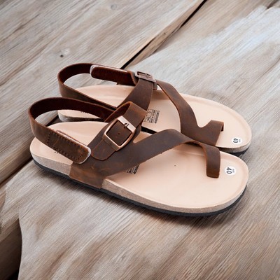 DK20 - Sandal Đế Trấu BIOLINE Official Quai Da Bò Đan Chéo Xỏ Ngón Hai Lớp Lót Chống Nước