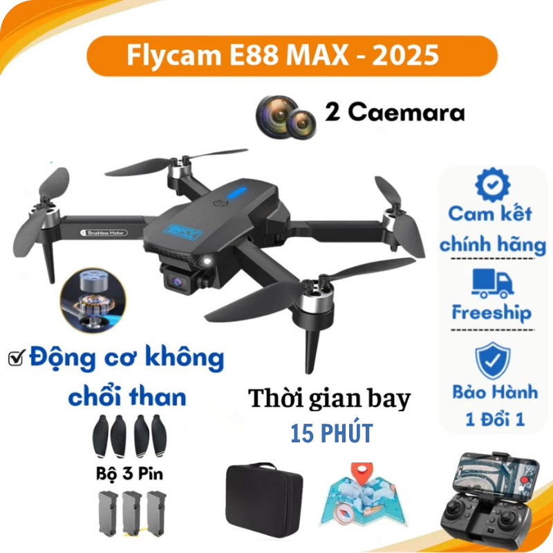 Máy bay camera flycam，E88 MAX điều khiển từ xa quay phim, mini giá rẻ flycam drone, camera kép góc rộng 120 độ