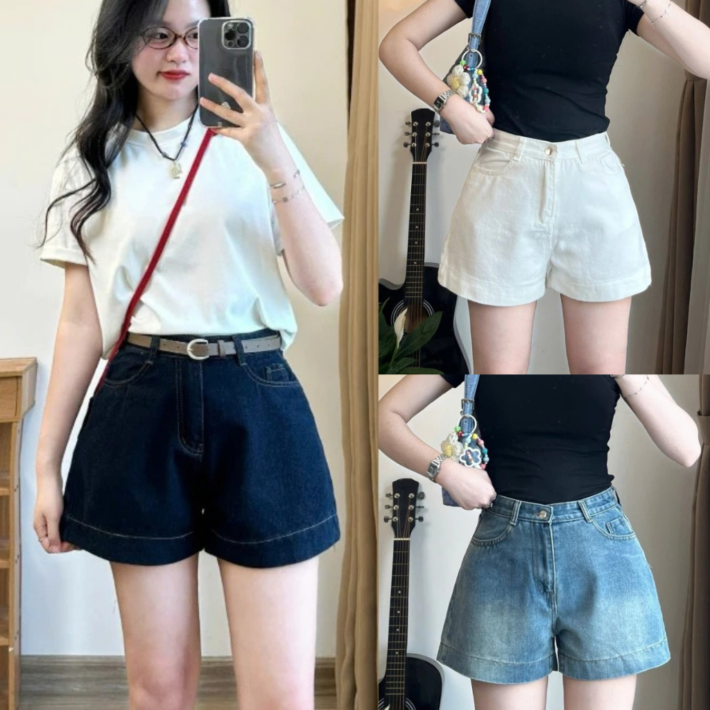 Quần Short Jean Nữ Trắng lưng cao MIAA chất jean mềm sooc bò mùa hè xanh than đi biển cạp cao BIGSIZE