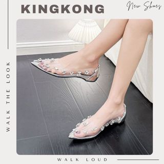 Giày Bệt Búp Bê Pha Lê Đính Đá, Giày Nữ Pha Lê Trong Suốt Đính Đá 2cm Full Box Bill N06