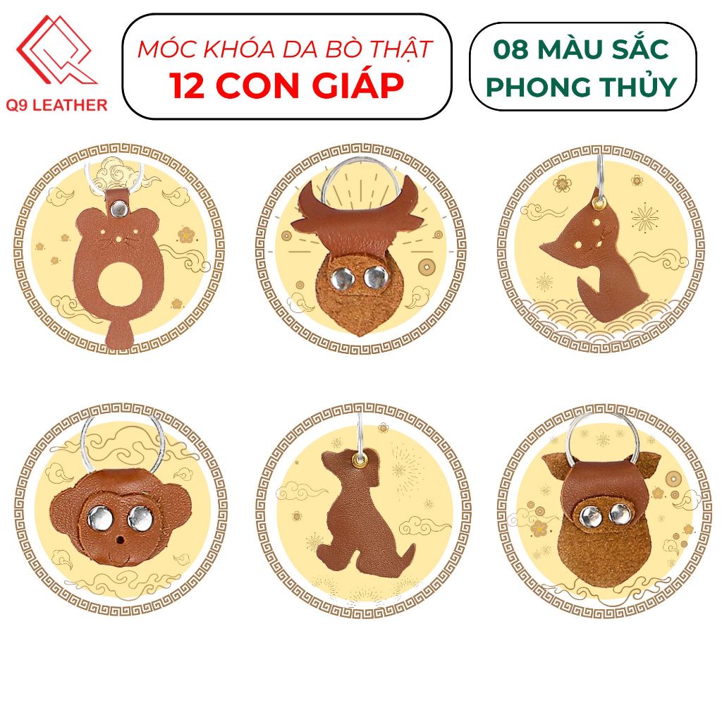 Móc khóa 12 con giáp chiêu tài đắc lộc chất liệu da bò thật - MK02