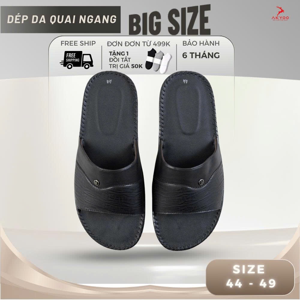Dép Quai Ngang Da Nam Big Size 44-49 Đế Cao Su Êm Chân,  Khâu Tay Chắc Chắn AKYOO - D32