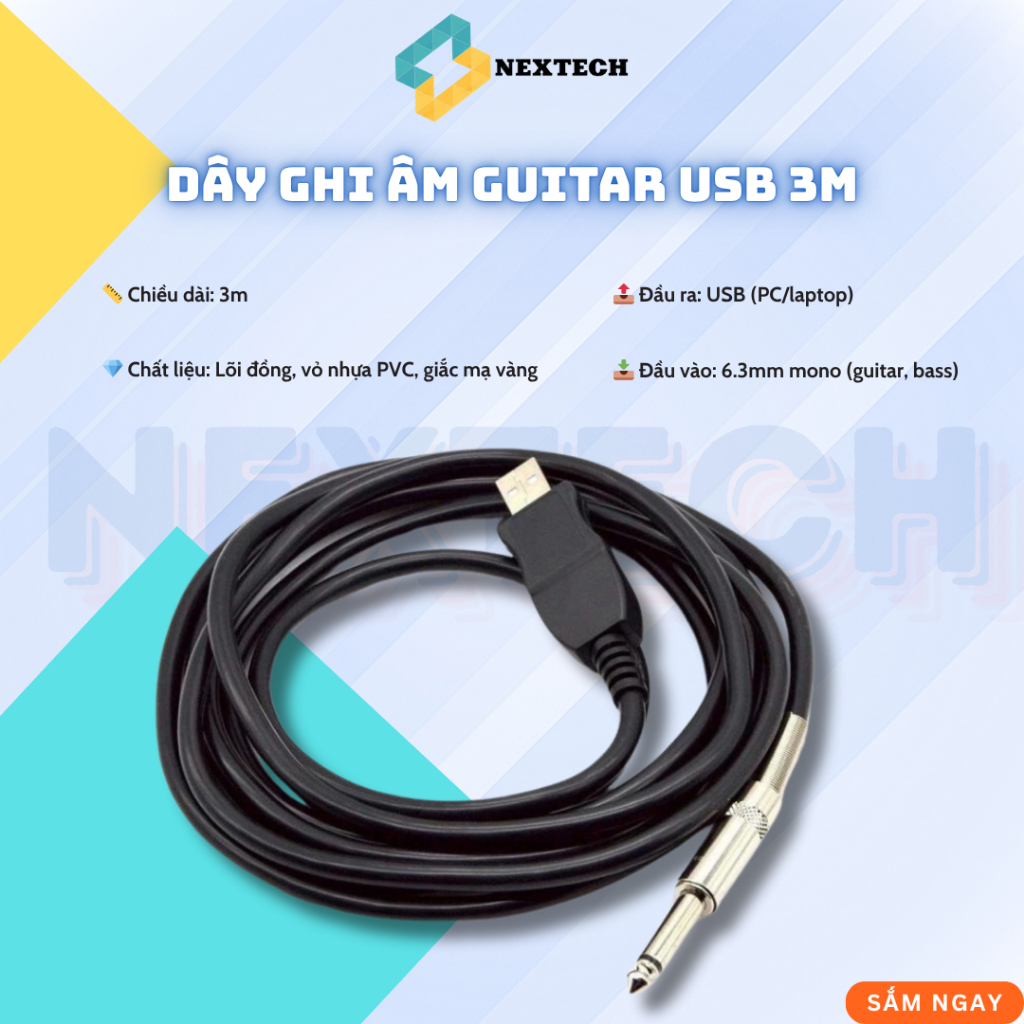 🎸 DÂY GHI ÂM GUITAR USB 3M KẾT NỐI LAPTOP ÂM THANH HIFI 16-BIT 48KHZ 🎶