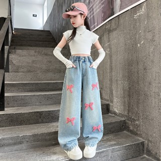 Quần jeans dành cho bé gái size 20-50kg quần bò bé gái họa tiết nơ xinh cho bé