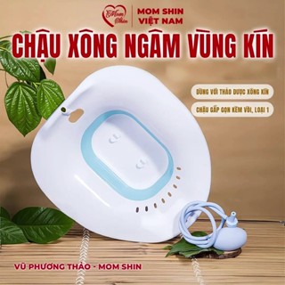 Chậu xông vùng kín MOM SHIN, hỗ trợ ngâm mông, xông phụ khoa, có kèm vòi, gấp gọn