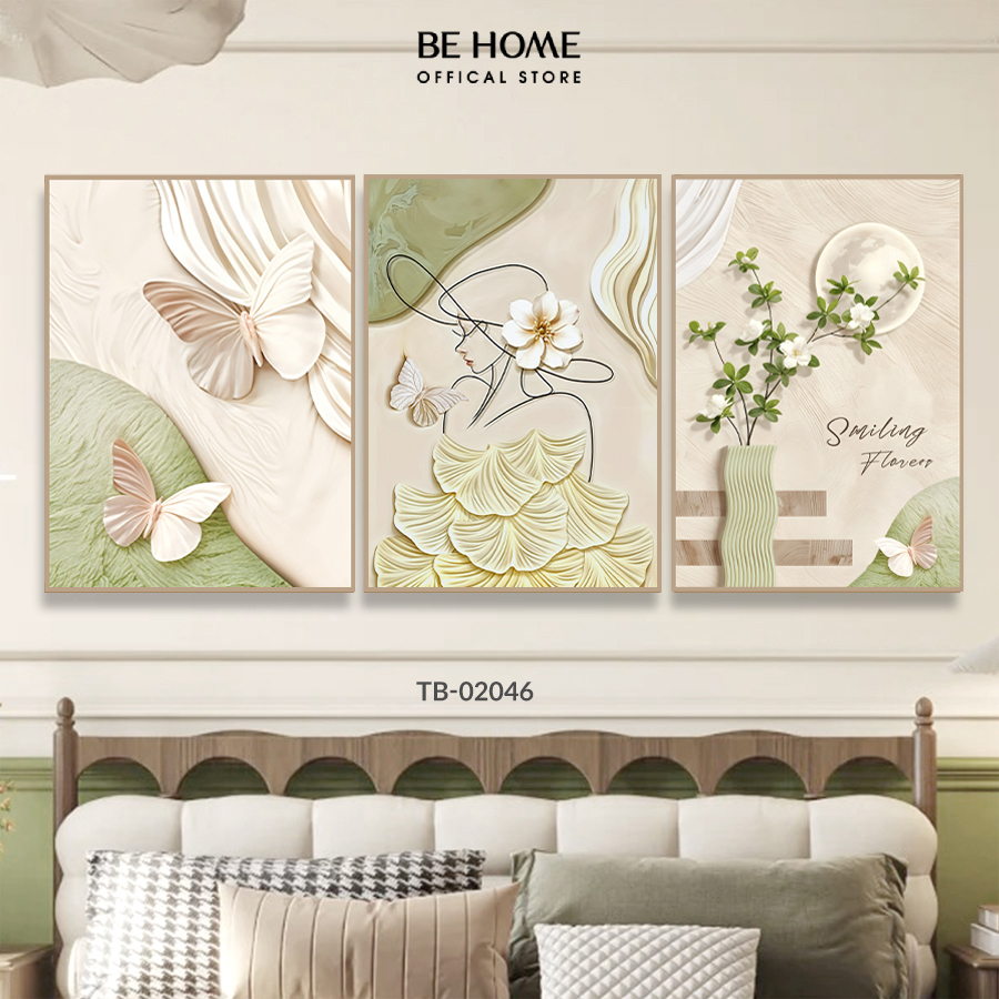 Bộ 3 Tranh Cô Gái Canvas Hiện Đại, Trang Trí Phòng Khách, Phòng Ngủ, Nails Mi, Spa - Behome Decor