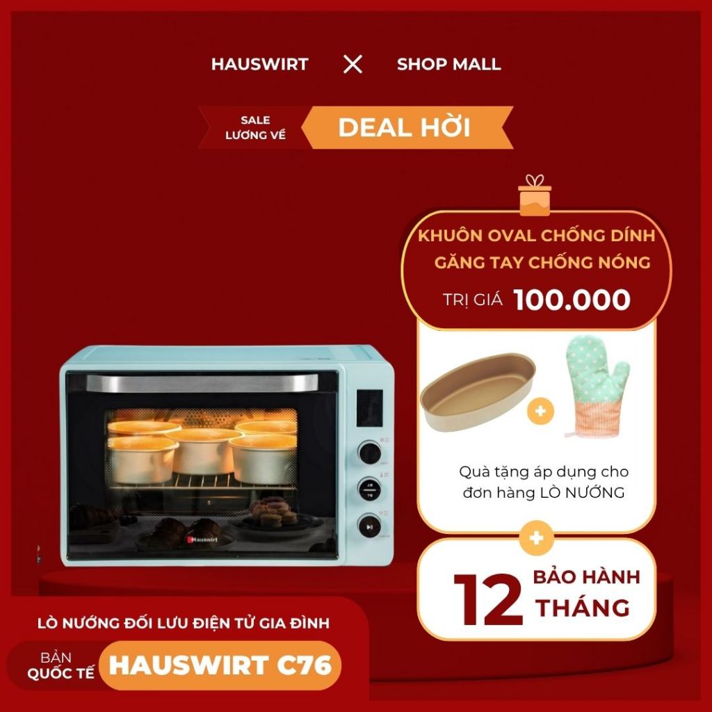 Lò nướng đối lưu Hauswirt C76 bản tiếng Anh 75lit phù hợp gia đình, kinh doanh nhỏ nhiệt chính xác