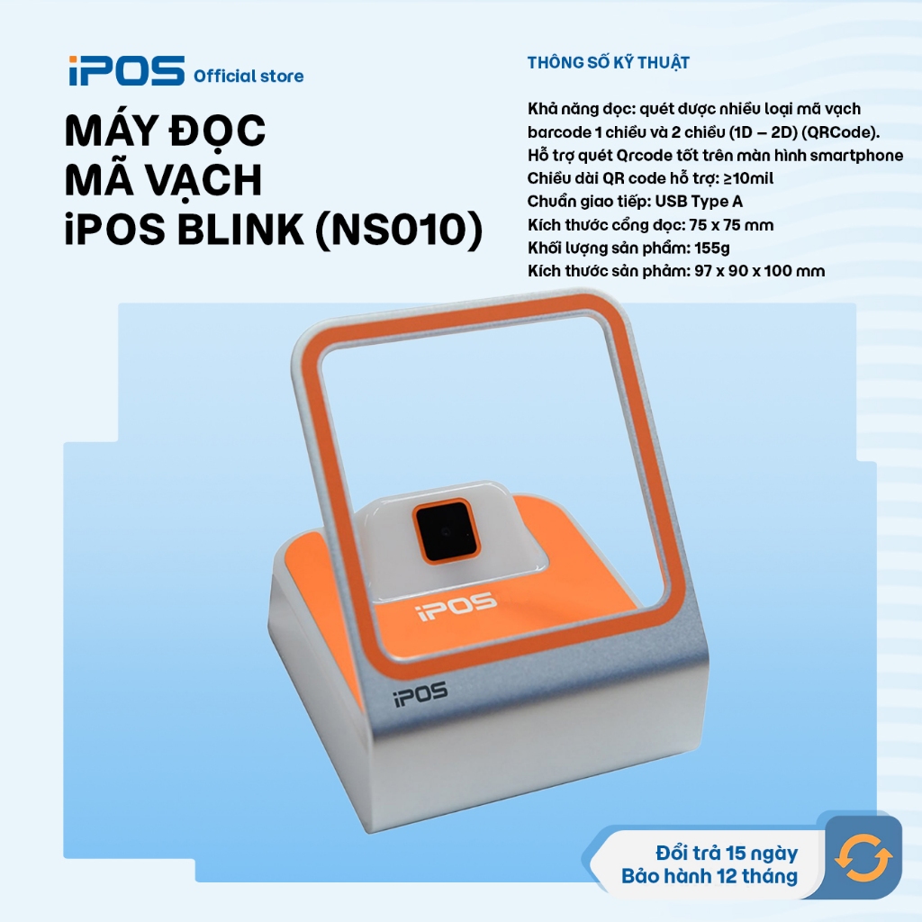 [Chính hãng] MÁY ĐỌC MÃ VẠCH iPOS BLINK (NS010) - Kết nối USB, thiết kế hiện đại, sang trọng và tiện