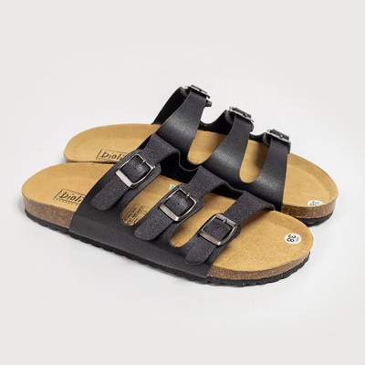 Dép Birken Đế trấu Unisex Nam nữ văn phòng ba quai ngang da PU cao cấp Bioline - PU09