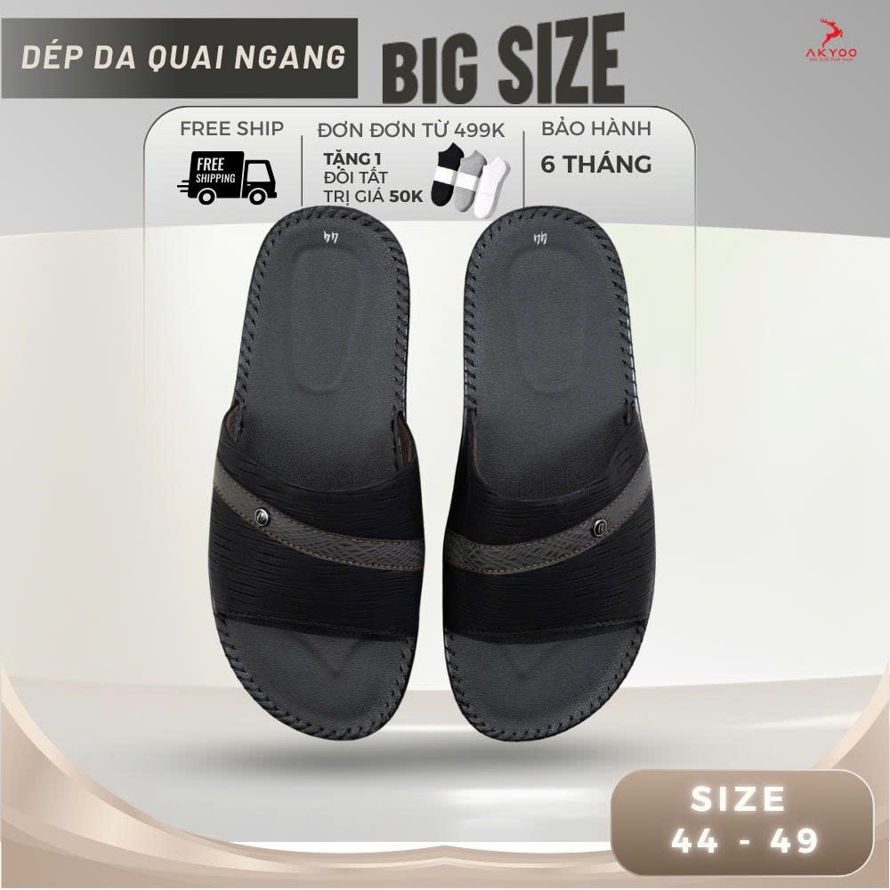 Dép Quai Ngang Da Nam Big Size 44-49 Đế Cao Su Êm Chân,  Khâu Tay Chắc Chắn AKYOO - D30