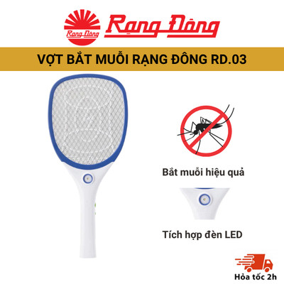 Vợt bắt muỗi Rạng Đông RD.03 điện áp đầu ra 3.0 sử dụng pin sạc tích hợp đèn LED chiếu sáng, đa năng an toàn cho trẻ nhỏ