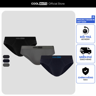 [TẶNG TẤT ĐƠN 329K]Combo 3 quần lót nam dáng tam giác Briefs Cotton thấm hút logo Coolmate