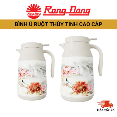 Bình ủ 900ml chính hãng Rạng Đông RD-0900TS1.E - Ruột thủy tinh cao cấp an toàn cho sức khỏe, in hoa văn sang trọng