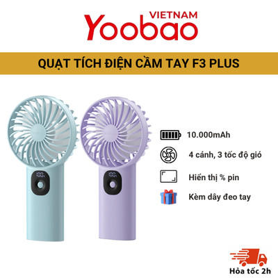 Quạt sạc cầm tay / để bàn YOOBAO F3 Plus pin 10.000mAh sử dụng liên tục trong 36h, thiết kế nhỏ nhắn, nhiều màu