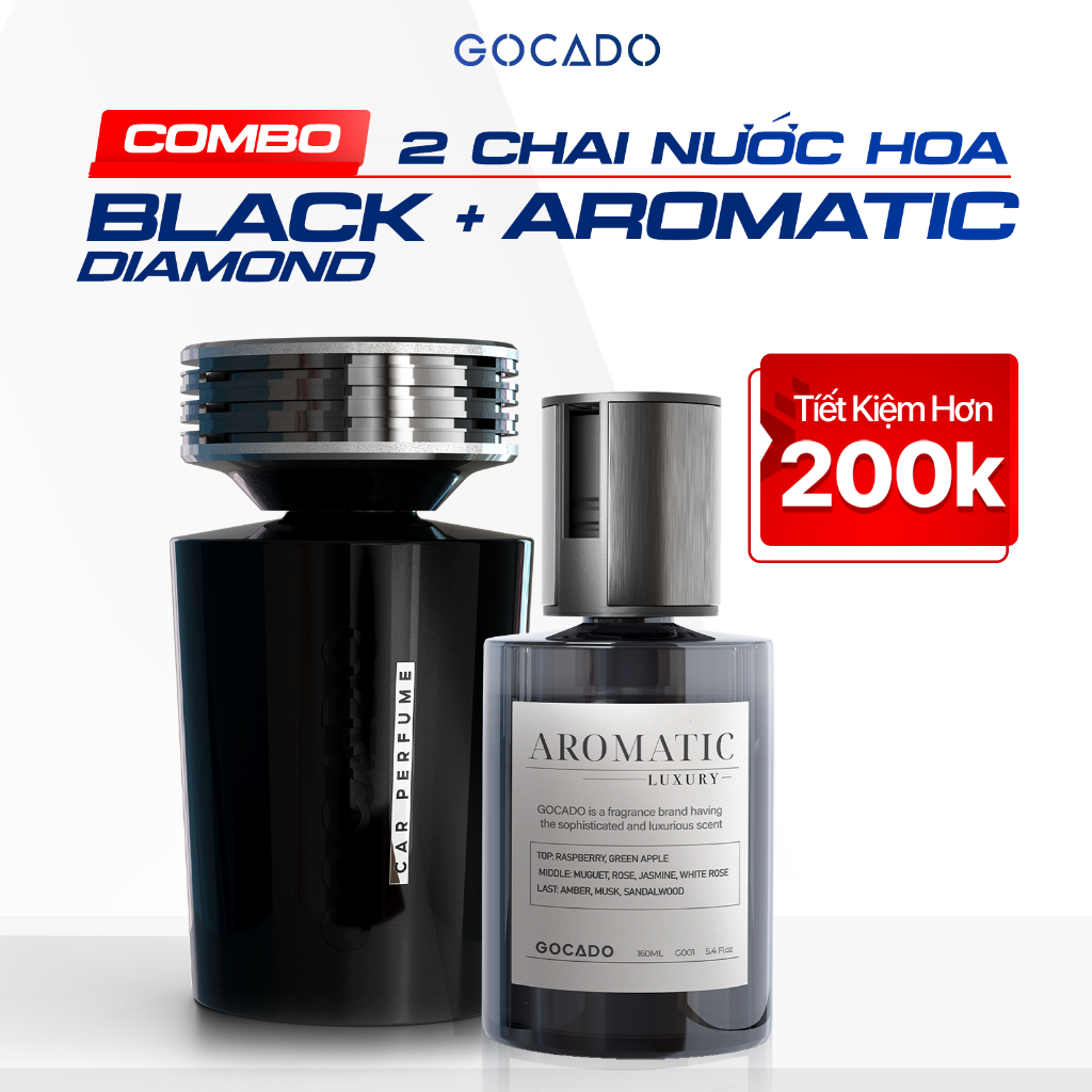 Combo Nước Hoa Ô Tô Cao Cấp GOCADO Aromatic + Black Diamond Hương Thơm Ngọt Trầm Khửi Mùi Hôi Xe Hiệ
